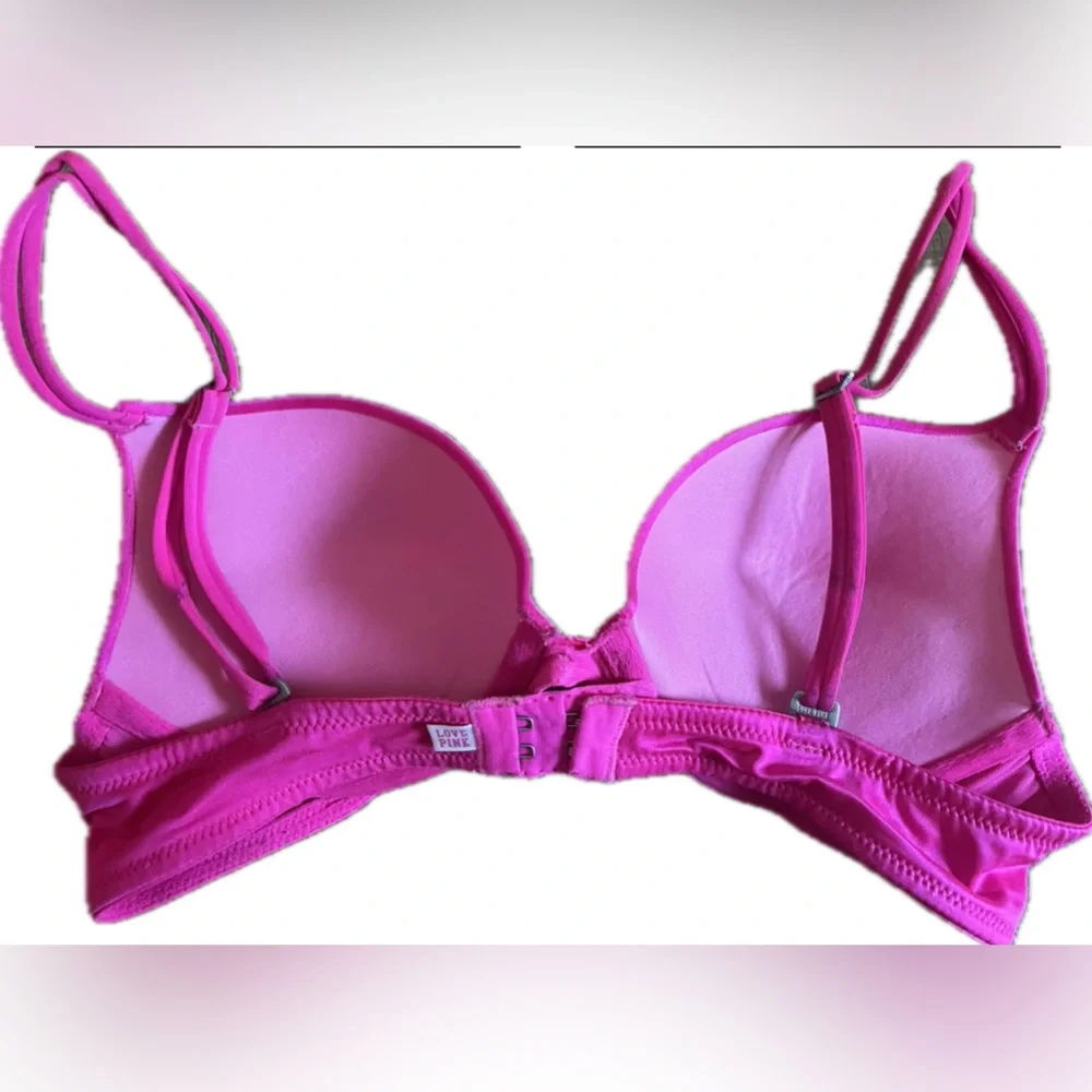 PINK Victoria's Secret Vibrant Pink Satin Push Up Bra. Women’s size 34A